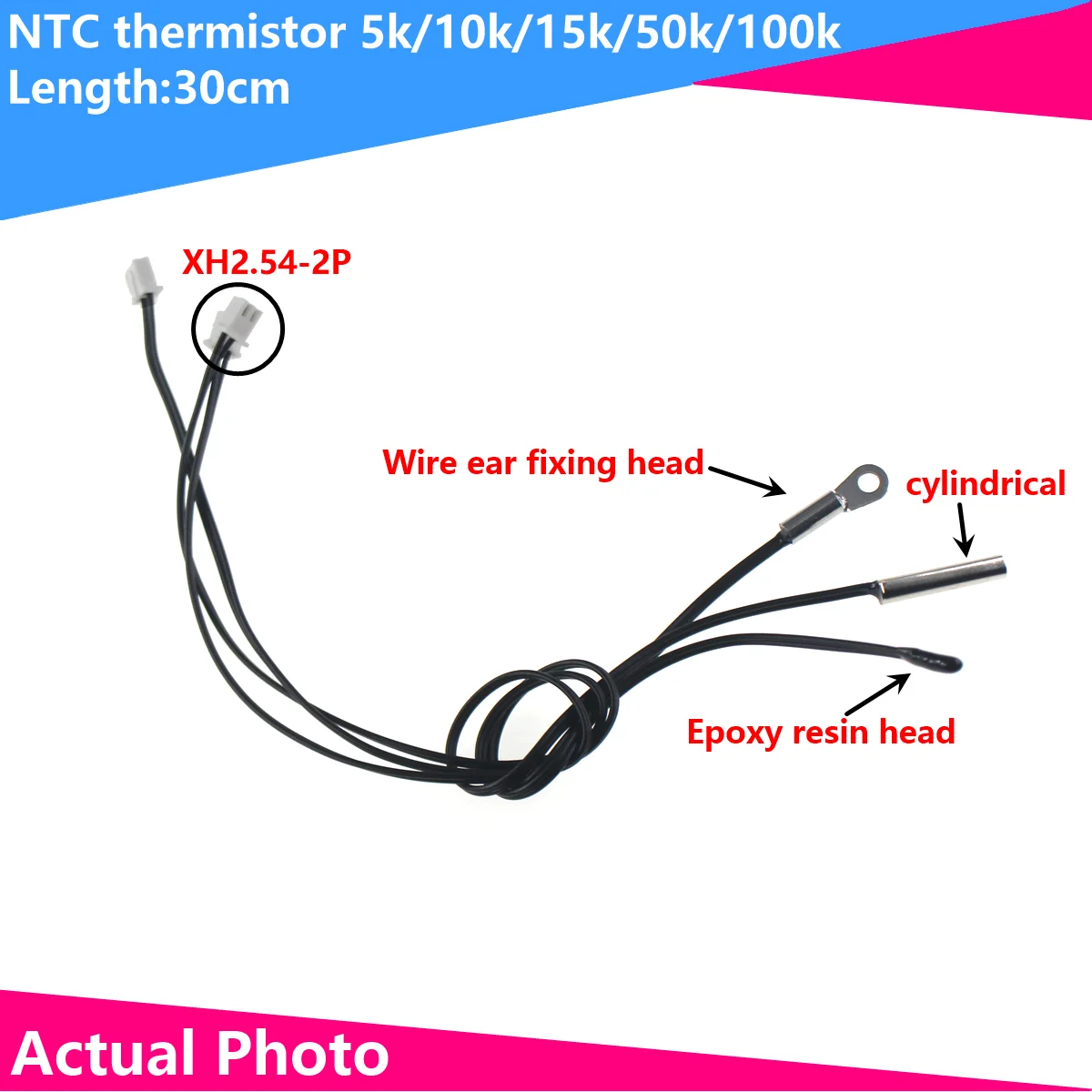 เทอร์มิสเตอร์ NTC 5k10k15k50k100k 30ซม. พร้อมปลั๊ก XH2.54 B ค่า3950เซ็นเซอร์อุณหภูมิดิจิตอลคงที่