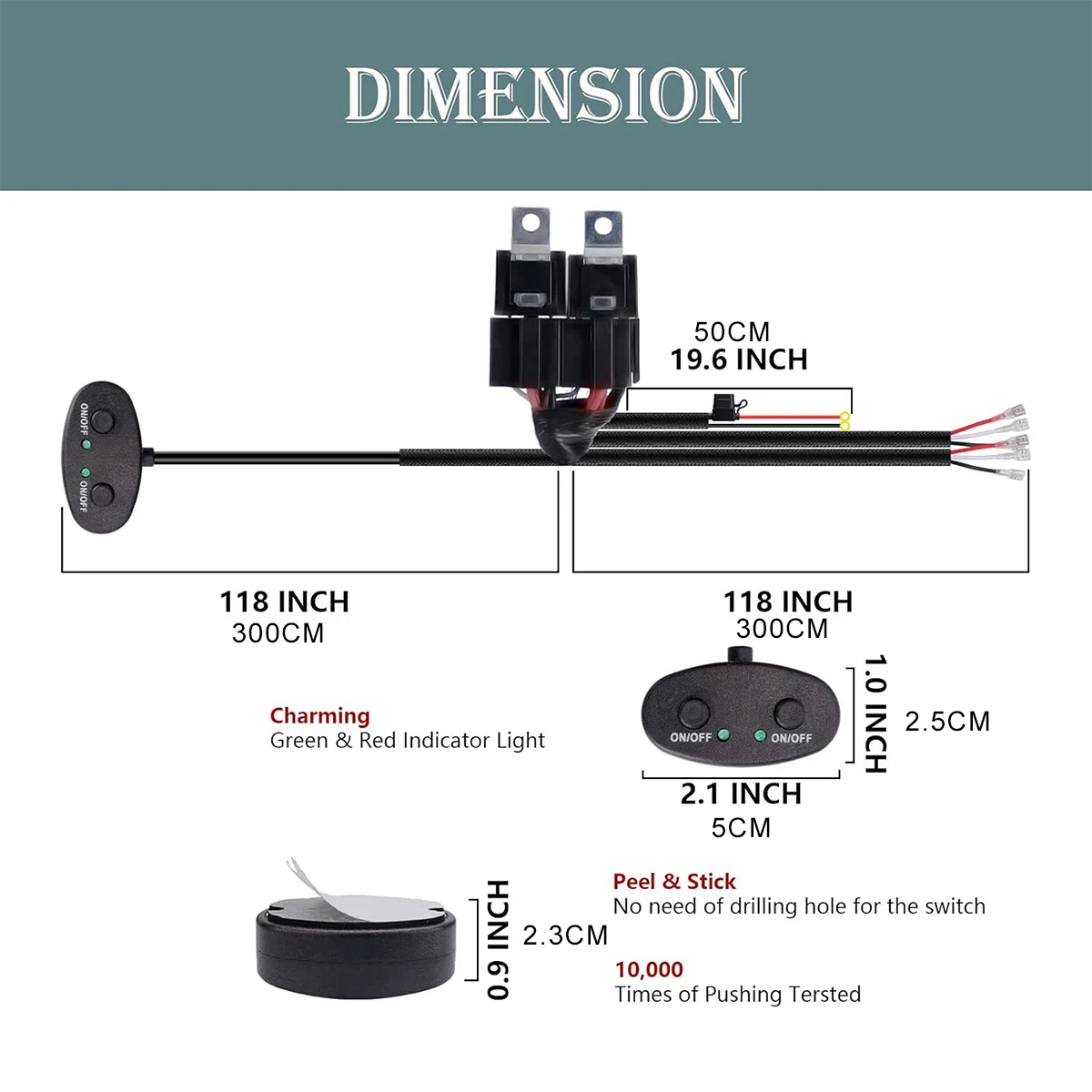 Amber White Dual Color Light Bar Wiring Harness Kit 16AWG with 12V Relay 15A Inline Blade Fuse Push Button Switch