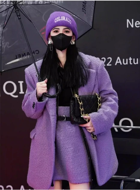 

In Stock Autumn Set Women’s Clothing New Fashionable Street Trend Purple Chic Style Tea Aroma Suit Half Skirt Two-Piece Set New