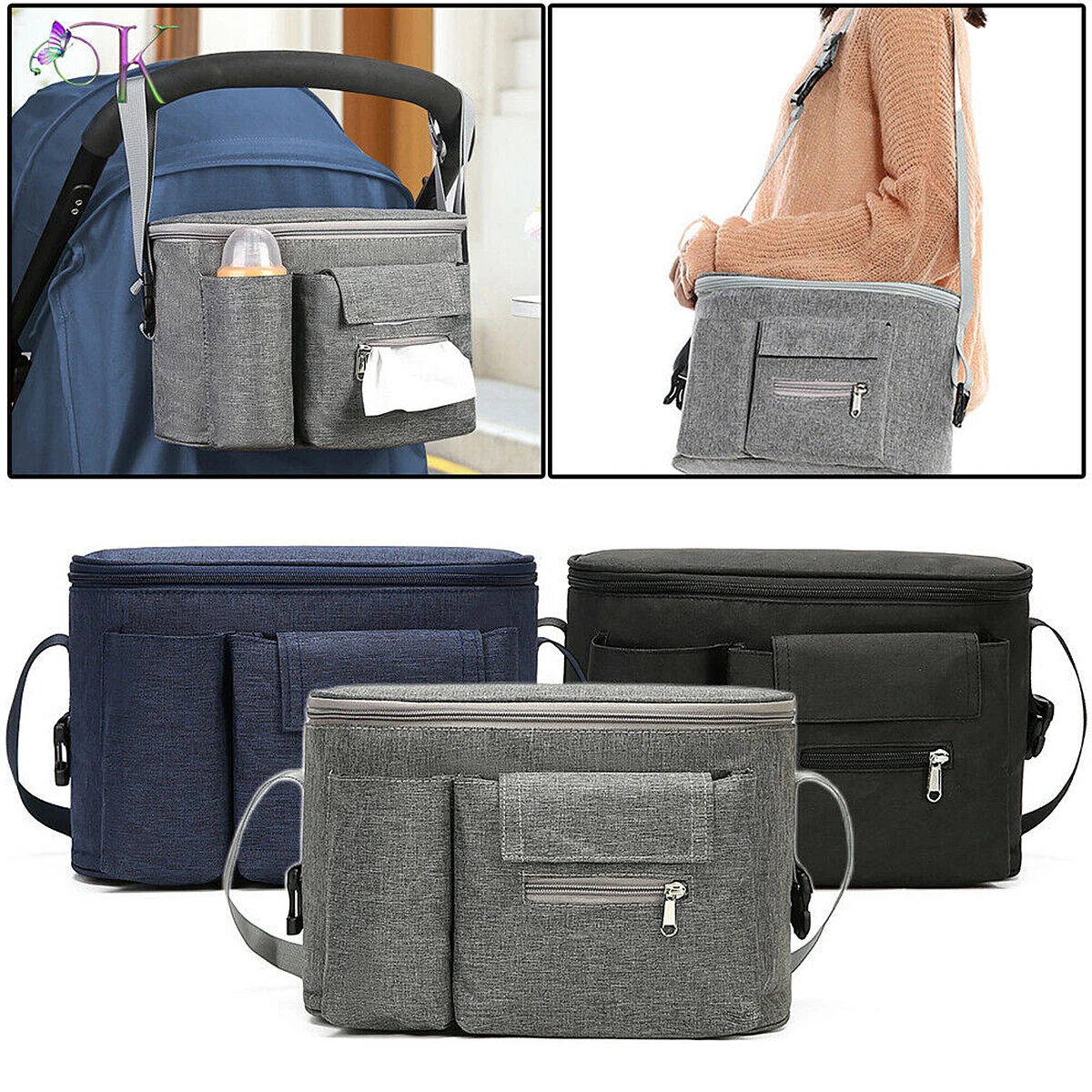 

2023 New Waterproof Baby Stroller Bag Mummy Organizer Bag Nappy Diaper Bags Carriage Pram Cart Basket Stroller Accessories