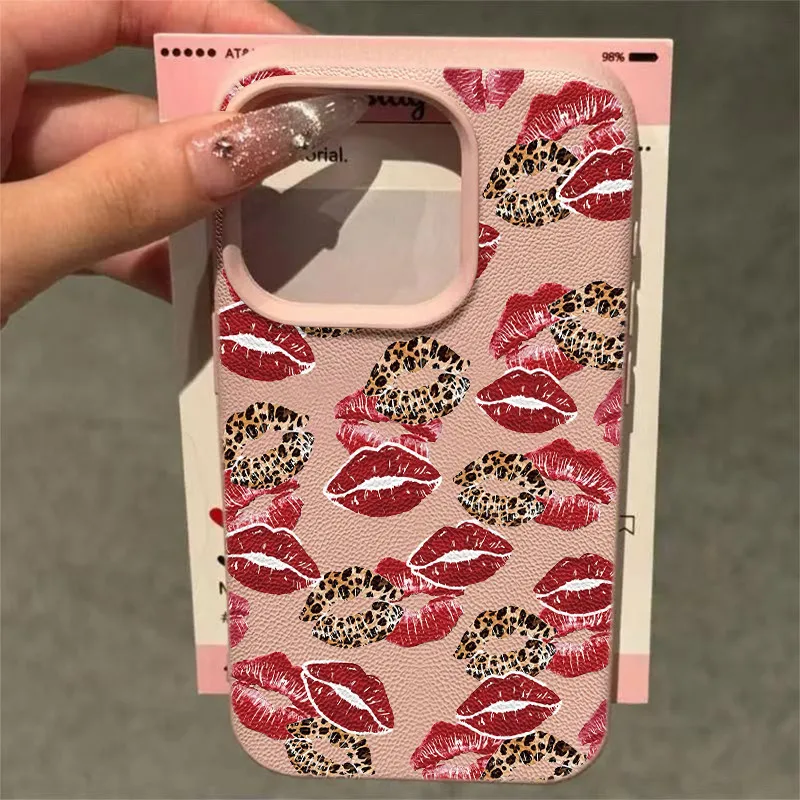 

Чехол для iPhone 16, 15, 14, 13, 12, 11 Pro Max с розовым леопардовым принтом и рисунком поцелуя, силиконовый чехол для iPhone XS X XR 16 Plus, мягкий чехол
