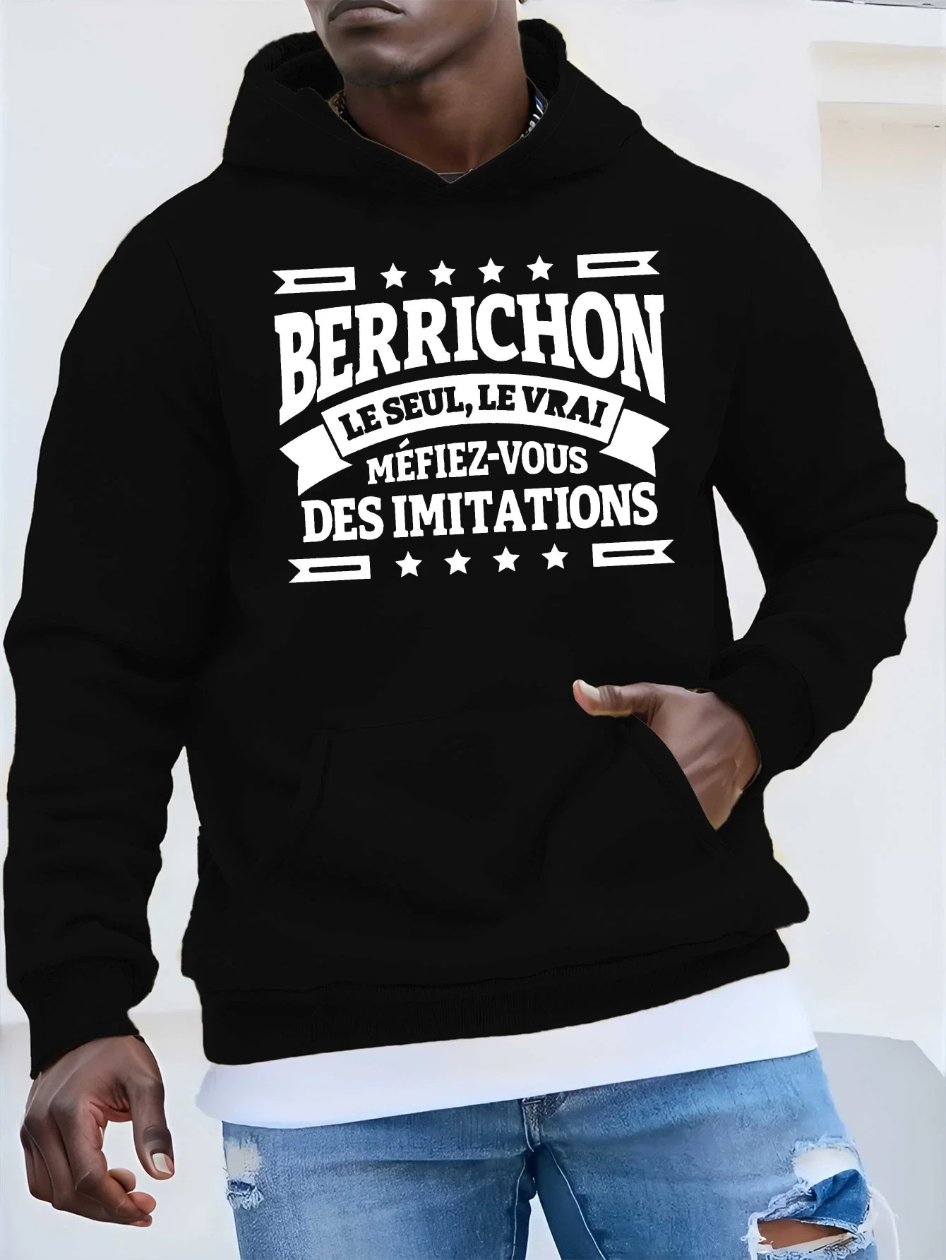 

French-style funny French-language printed hoodie, with French slogans, casual pullover shirt