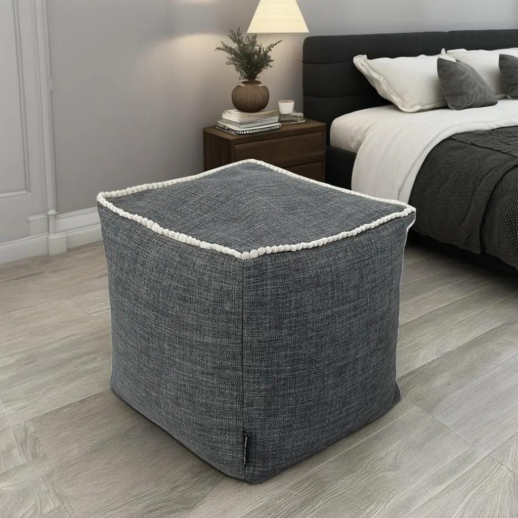 

Unstuffed Cube Ottoman Pouf Cover, Pouf Ottoman Foot Rest Footstool, Small Bean Bag Cubes For Storage, Soft Handwoven Footrest