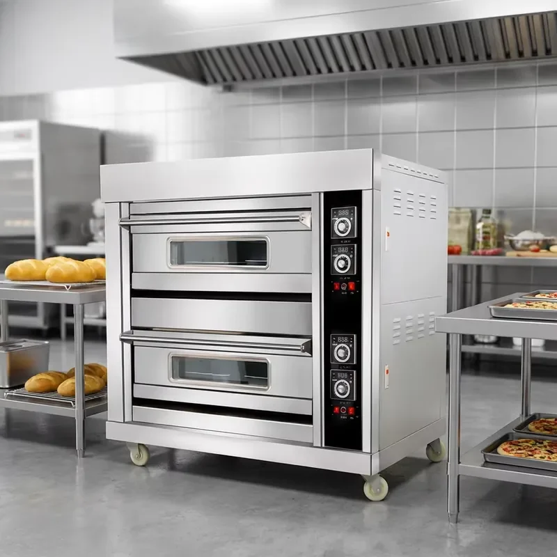 Commercial 2 Deck Electric Industrial Baking Oven, Digital Control Overheat Protection Adjustable Thermostat 6400W Detachable