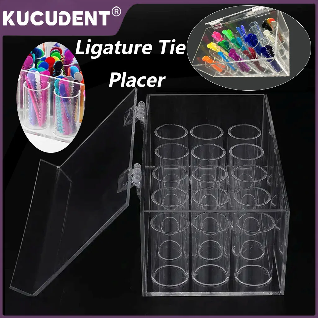 

15 Holes Dental Orthodontic Ligature Ties Box Acrylic Ligature Tie Placer Holder Organizer for Ortho Elastic Rubber Chain Case