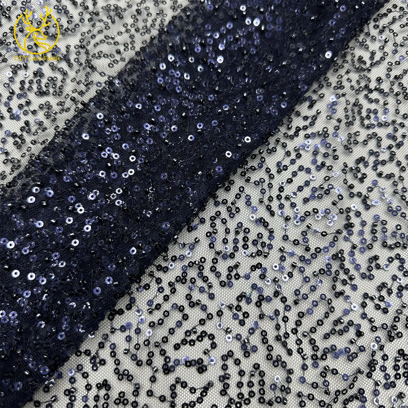 Großhandel Afrikanischer Perlen-Pailletten-Netzstoff 2026 Hochwertige Nigerianische Tüllspitze für Hochzeitskleider und Partykleider 5 Yards – Detail 12