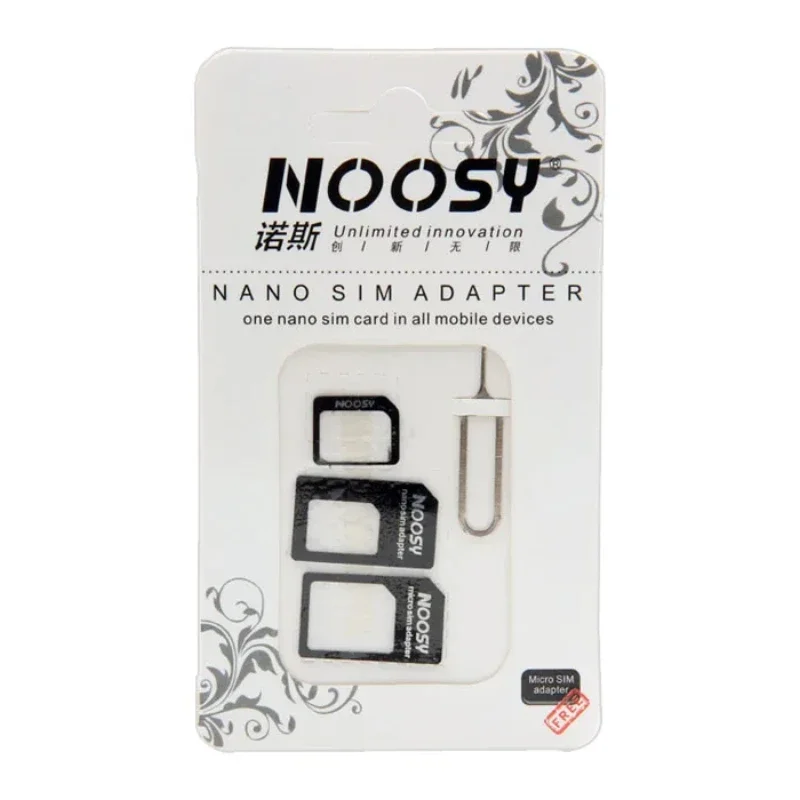 Noosy Nano 4 in 1 Micro SIM Card Standard Adapter Holder Kit for iPhone Samsung Mobile Phone with Eject Pin Key Retail Package