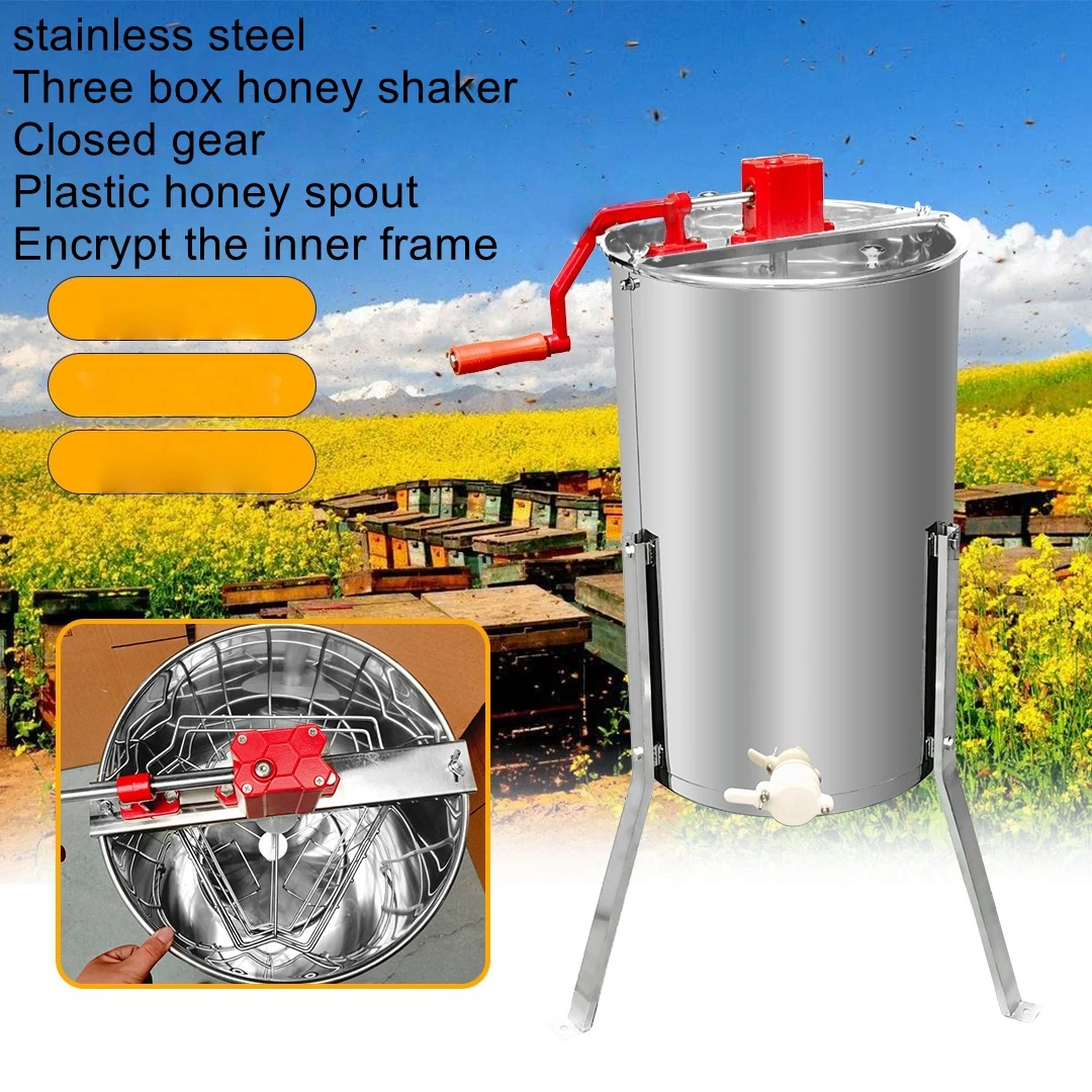 3 frames stainless steel manual honey shaker with stand honey separator sugar beater beekeeping tools