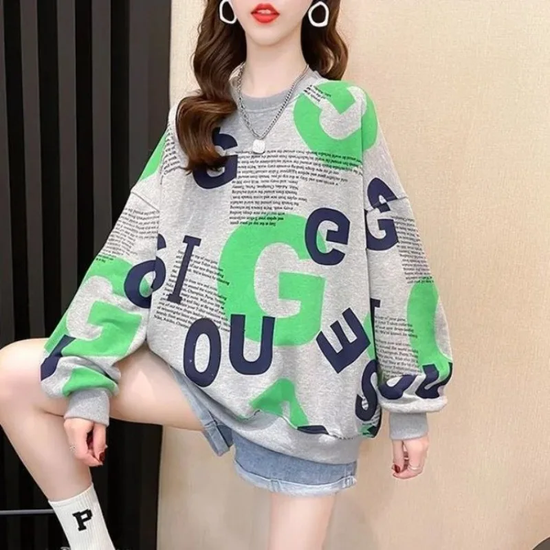 Letter Printing Woman Pullover Tops Spring and Autumn 2025 Trend Sweat-shirt Y2k Vintage Harajuku Fashion Sweatshirt for Women