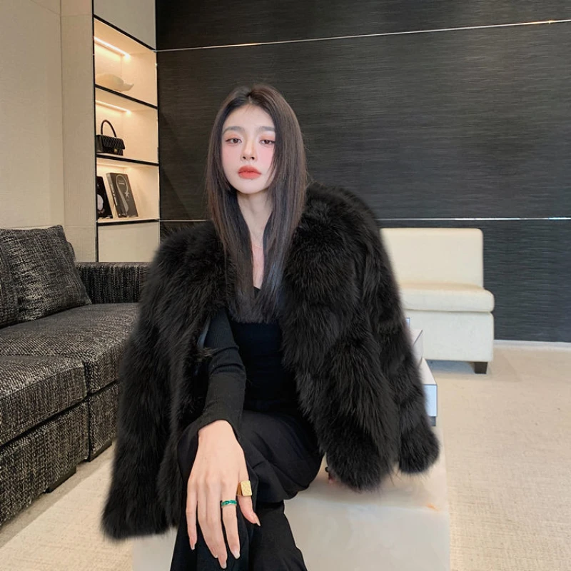 Winter New Female Fox Fur Coat Women Short Slim Mink Faux Hair  Fashion Elegance Ladies Warm Top Artifical Overcoats G133