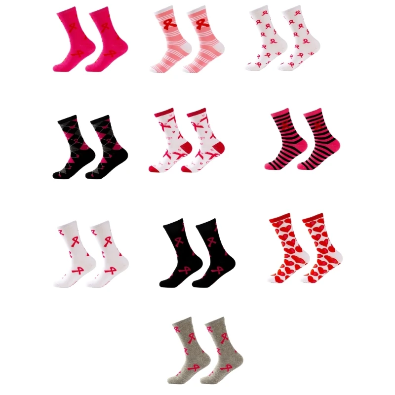 Pink Ribbon Breast Cancers Awareness Ankle/Crew Socks for Women Pink Hope Ribbon Socks Cotton Bootie Socks Calf Socks