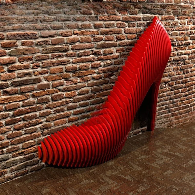 New solid wood slices, red high heels with backrest seat sofa waiting chair