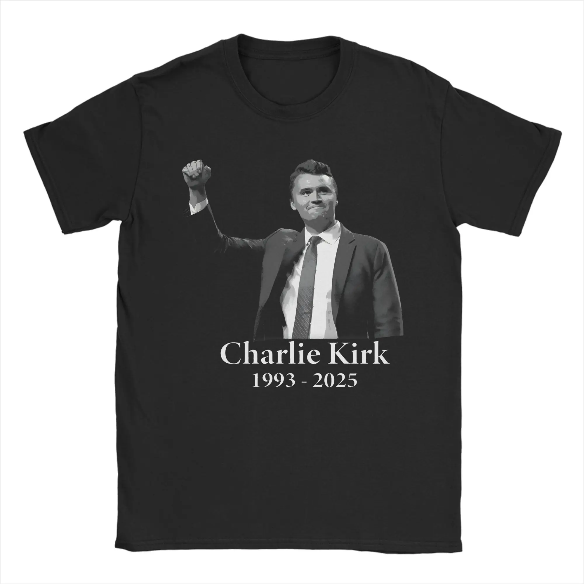 

REST IN PEACE Charlie Kirk 1993-2025 Футболка Мужская забавная футболка из 100 хлопка Пляжная футболка с круглым вырезом в стиле хип-хоп Одежда оверсайз