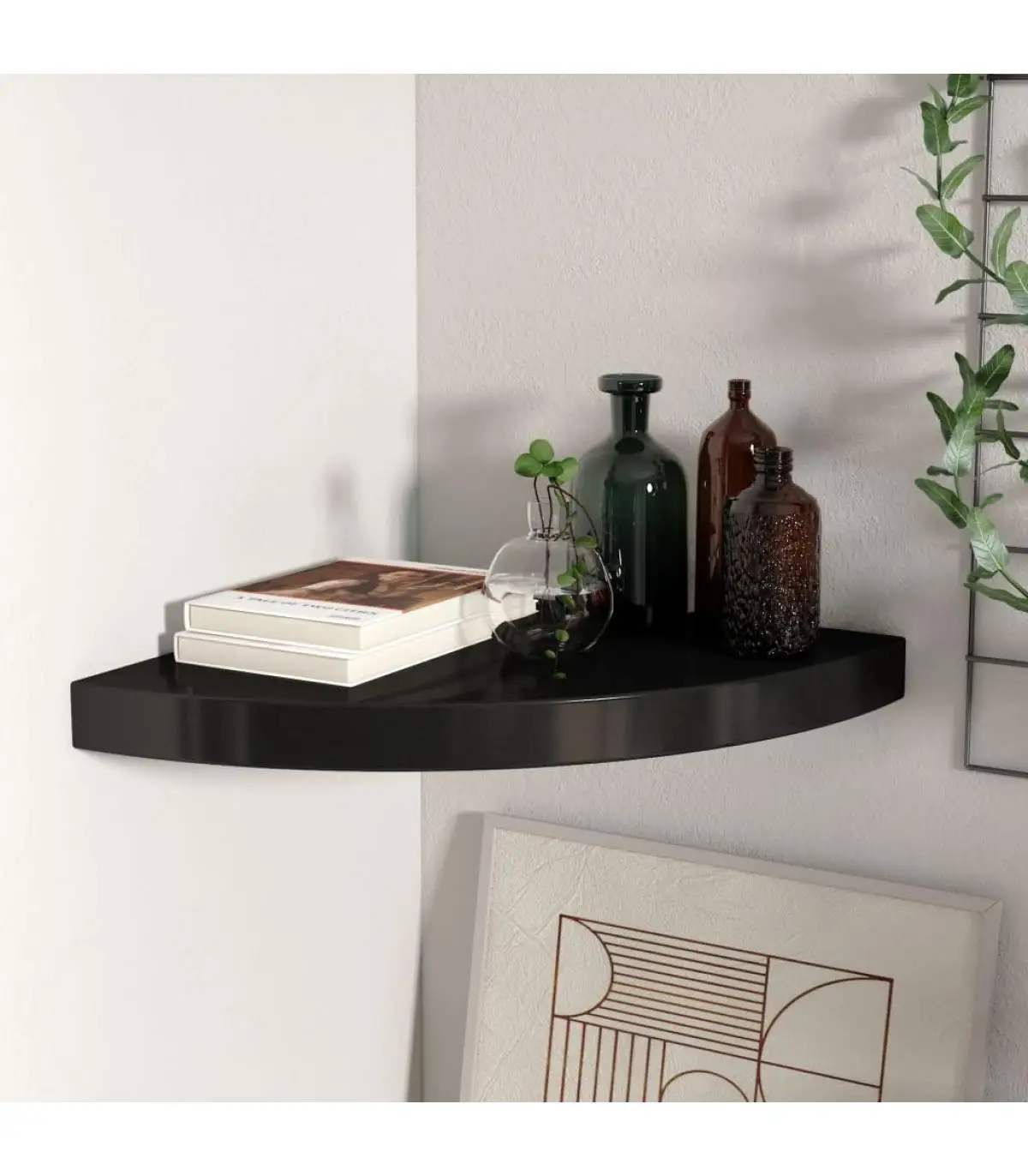 Black corner floating shelf MDF 35x35x3,8 cm shelves and shelving