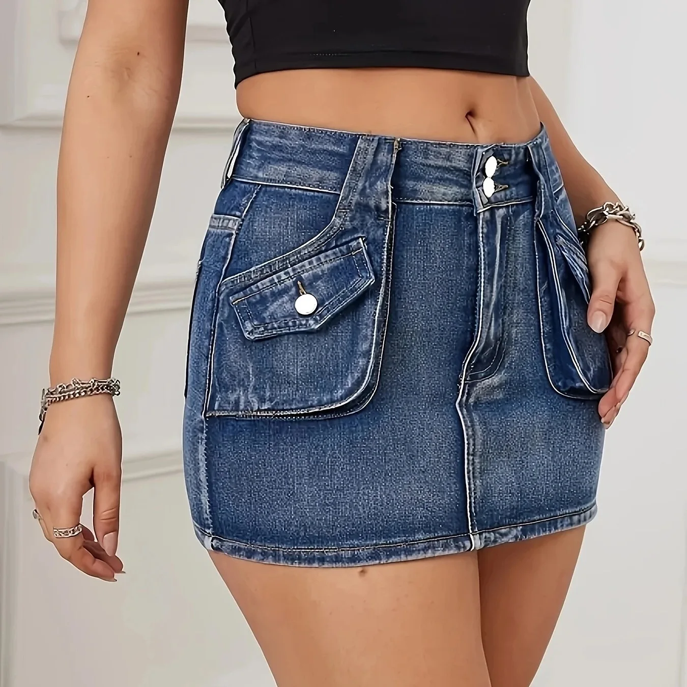 2026 New Women's Cargo Denim Skirt with Pockets