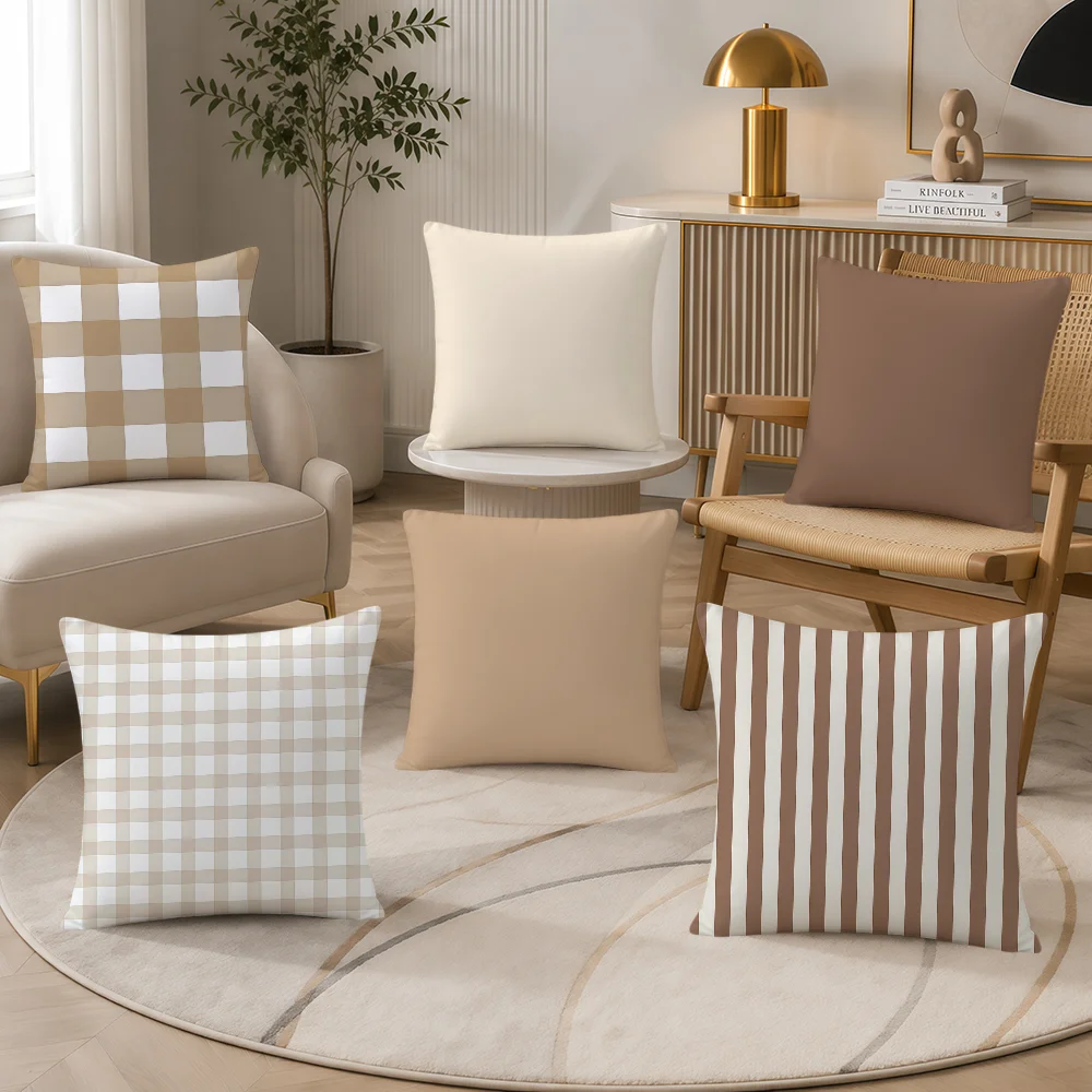 Nordic Fashion Beige Stripe Checker Cushion Cover Soft Pillowcase Sofa Living Room Home Decor Party Hogar Pillowcover