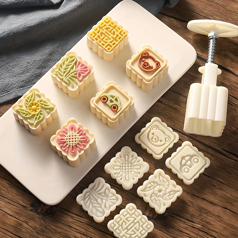 DIY Moon Cake Molds,Square Shaped Pastry Hand Press Cookie Stamps,Perfect for Mid Autumn Festivals and Baking - Kitchen Gadgets