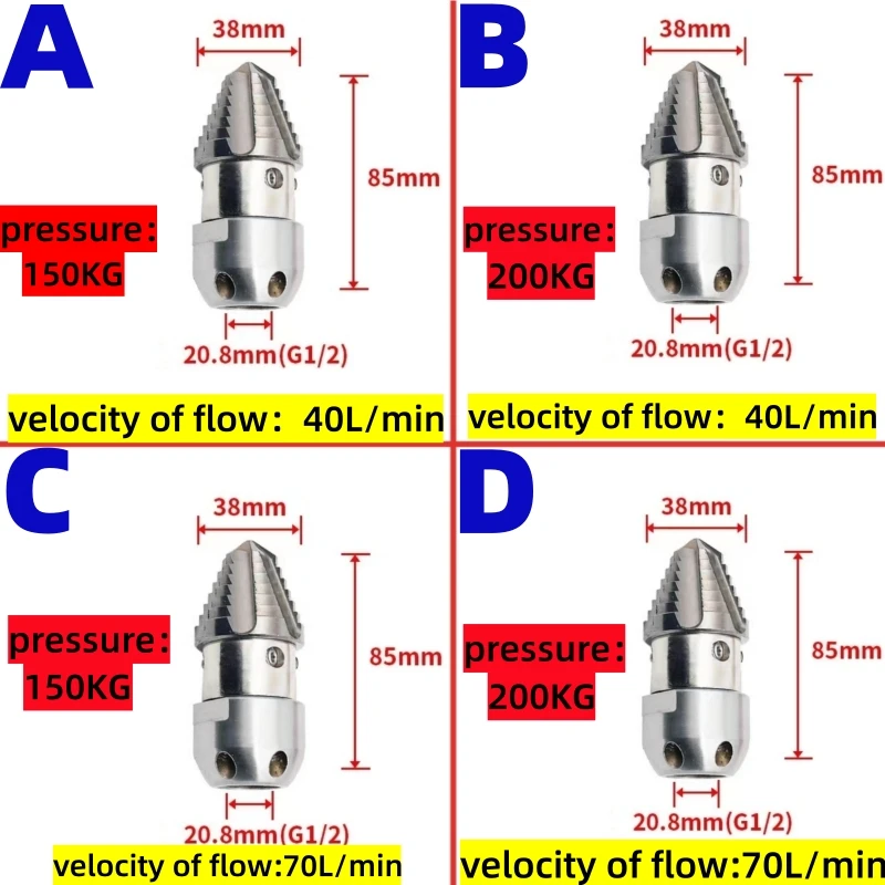 High Pressure Sewer Cleaning Nozzle, Turbine Cleaning Nozzle, Drainage Ditch Cleaning Tool, Dredging Truck, 40/70L Per Minute