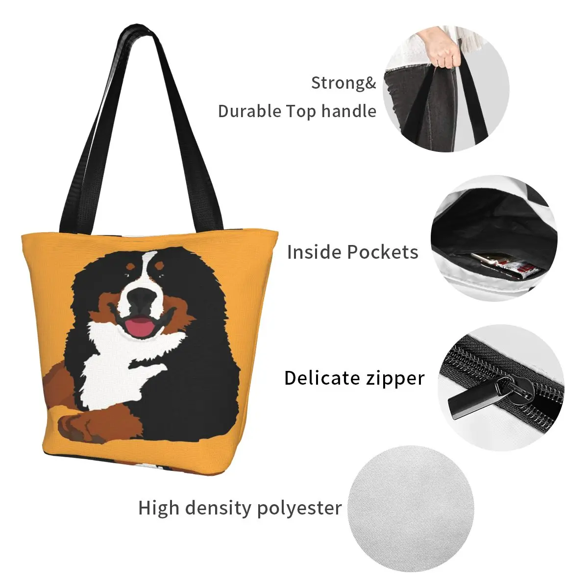 Bernese Berg Hond Casual Schouder Draagtas Grote Capaciteit Zak Met Ritssluiting Voor Het Reizen Van Halloween Cadeau