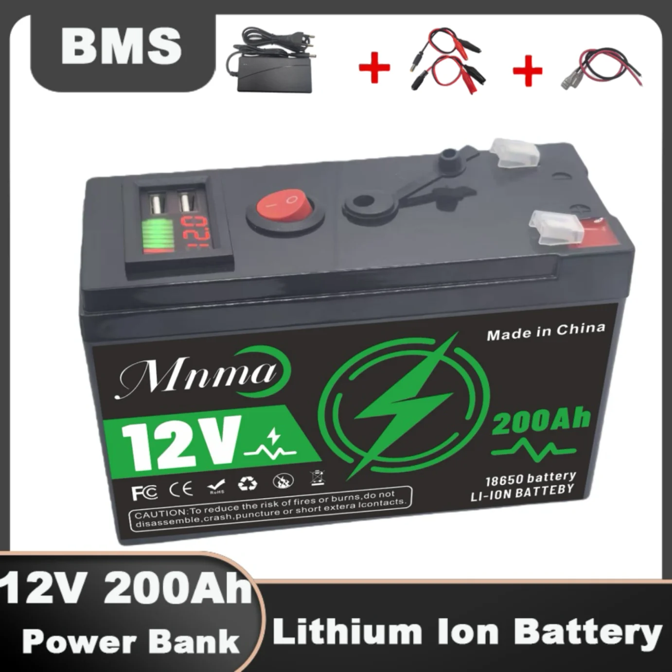 12V Lithium Battery with BMS for Solar RV Off-Road Vans Marine Fish Finder Scooter Drone Kids Toy Car Camping