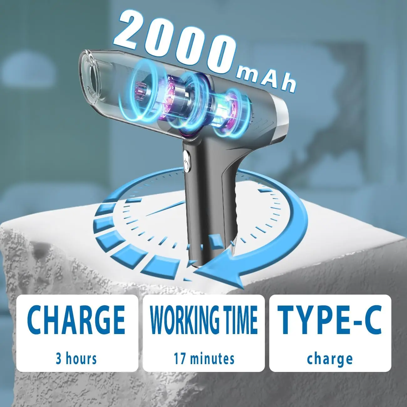 

Vacuum Cordless, High Power 11000PA Suction Portable Car Vacuum Cleaner Rechargeable, in 1 Air Duster with 2 Filters, Grey\u20