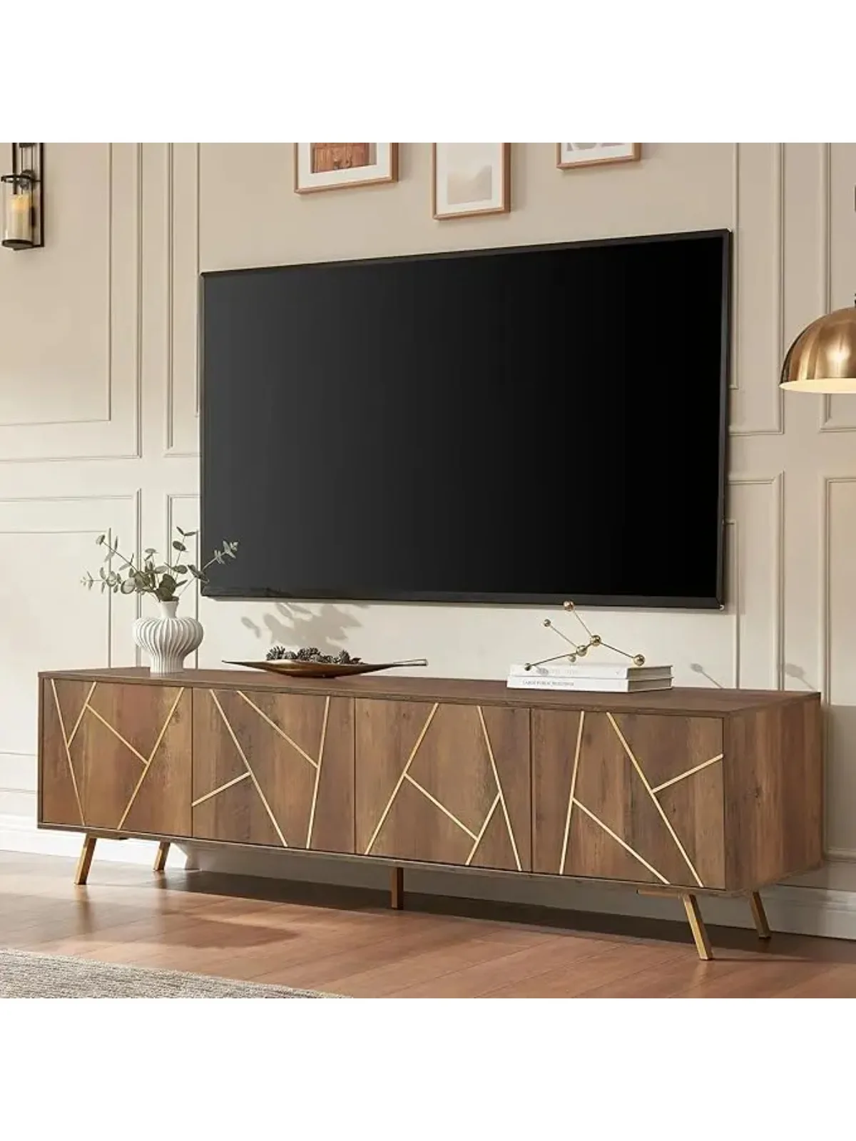 

75" ern TV Stand or TV, Wood Entertainment Center with Storage Cabinet, Media TV ole or Living Room and Bedroom, Rustic Oak