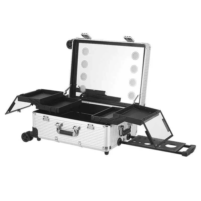 Makeup artist with lamp cosmetic case, integrated mirror cosmetic case