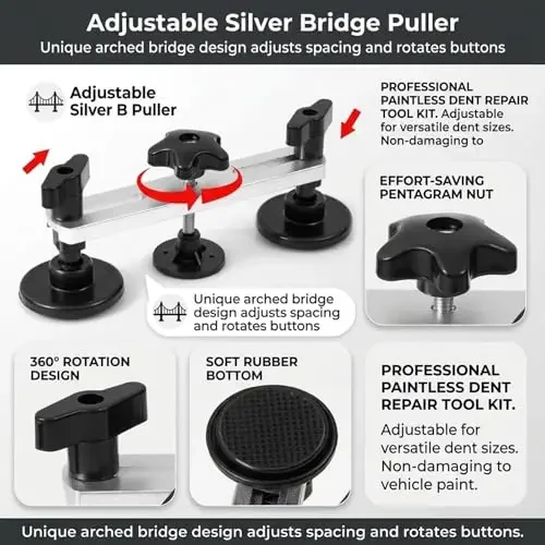 

142-Piece Paintless Dent Repair Tool Set Featuring Adjustable Bridge Puller, T-Bar Lifter, Suction Cups And Glue Gun For Auto