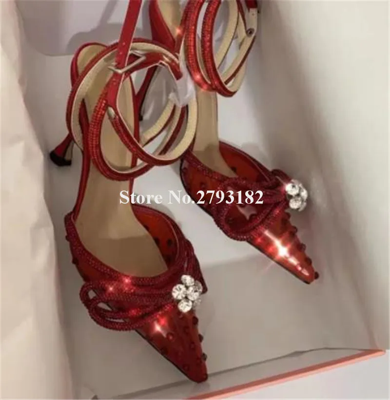 Rhinestones PVC Pumps Bling Bling Clear Transparent Crystals Bowtie Stiletto Heel Pumps Pink Blue Red Diamond Wedding Heels