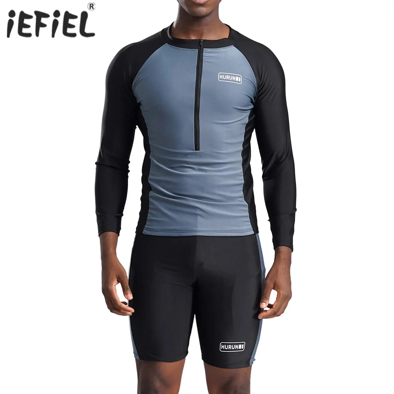 

2Pcs Swimsuit Mens Swim Sets UPF 50+ Rash Guard Long Sleeve Top and Swim Shorts Trunks Set Athletic Training Surfing Swimwear