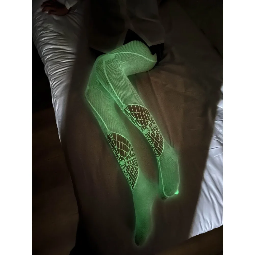 Mesh Fishnet Tights Fashion Sexy Glow in The Dark Fishnet Stockings Glowing Party Hollow Out Pantyhose