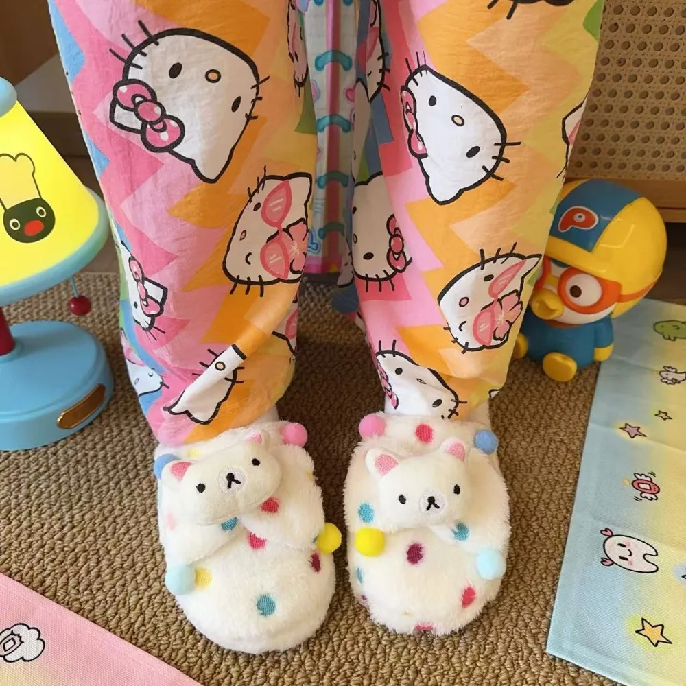 Urocze kapcie pluszowe Rilakkuma, jesienno-zimowe, wełniane kapcie domowe, modele do akademików studenckich, ciepłe buty do noszenia w pomieszczeniach, prezenty dla dziewcząt.