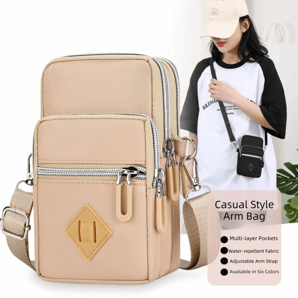 Waterproof Mobile Phone Bag Nylon Fabric Multi-layer Zipper Crossbody Bag Adjustable Strap Shoulder Crossbody Bags