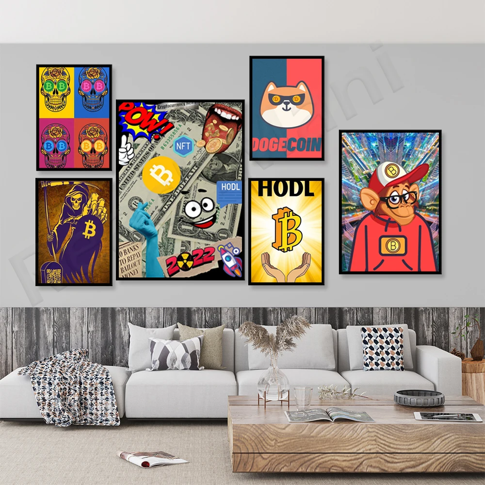 Ethereum العملة المشفرة بيتكوين تشغيل Btc Bull Trader Kanvas Lukisan ملصق Kantor Dekorasi Catek Nordik خانه Ruang Tamu Seni Din #2