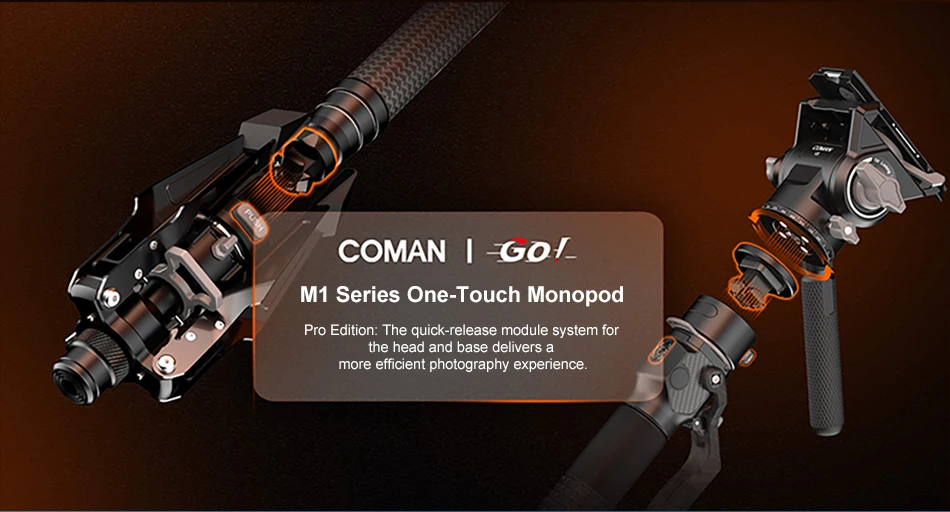 COMAN M1 Kohlefaser-Einbeinstativ mit Schnellwechselplatte für DSLR-Kameraständer, One-Click-Hebe-Reise, leichter Halter – Detail 12