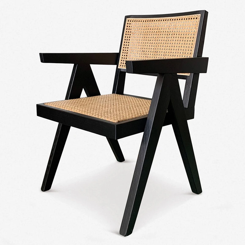 Factory  Design Black Rattan Indoor Dining Chairs Living Room Furniture Chair Luxury Modern Armchair