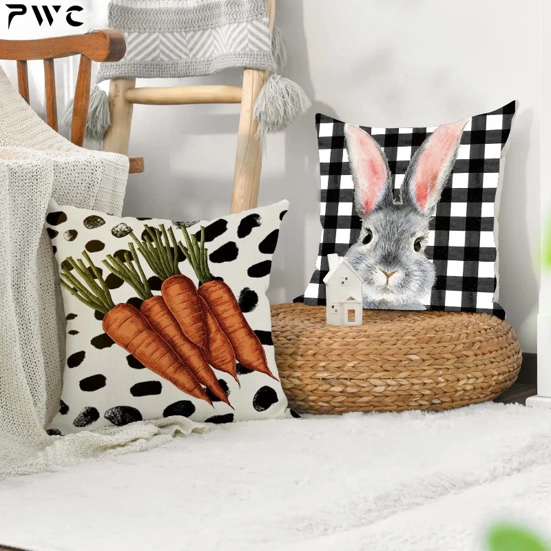 

Rabbit Carrot Throw Pillowcase Dirt Resistant Car Cushion Cover Easter Atmosphere Decorative Throw Pillows for Home Sofa