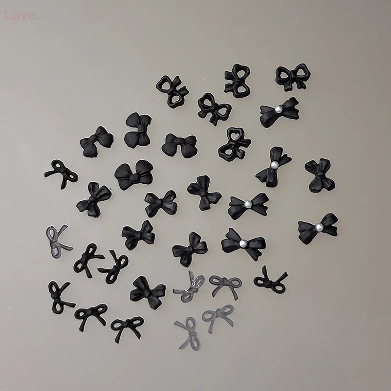 [L&P] 50 PCS Laços Pretos Encantos de Unhas Resina Mini Arco de Pérola Decorações de Arte de Unhas Artesanais DIY Imprensa em Unhas