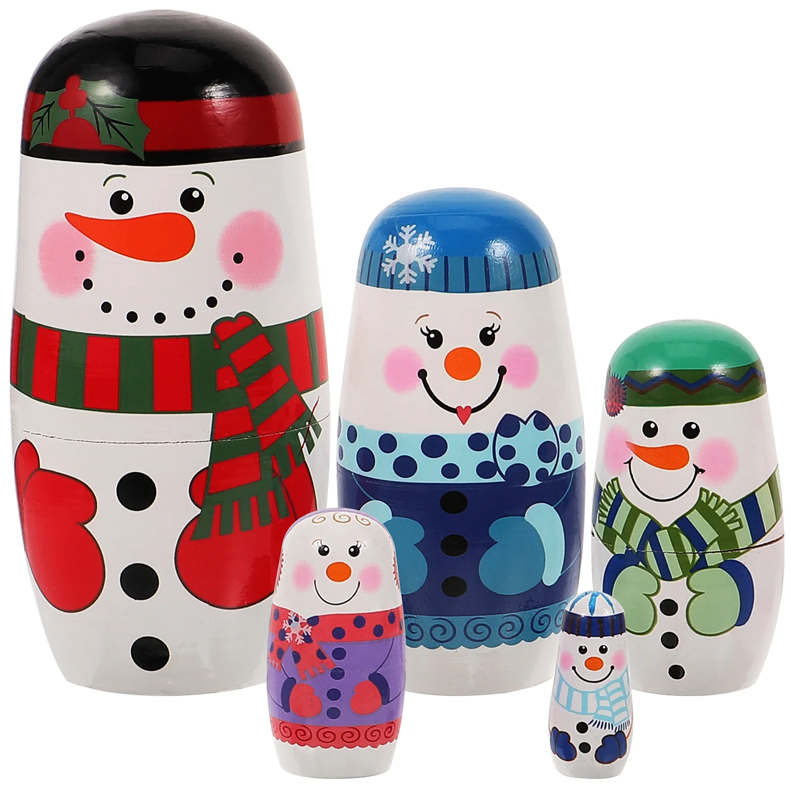 

New Wooden Russian Nesting Dolls 5 Layers Novelty Lovely Snowman Stacking Nested Handmade Toys for Children Christmas Gift New