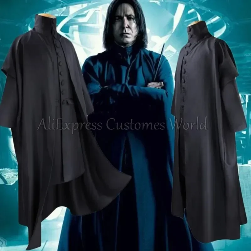 Movie Magic Wand Professor Severus Snape Cosplay Costume Anime Hogwartes School Black Cloak Robe Halloween Party Uniform Suits