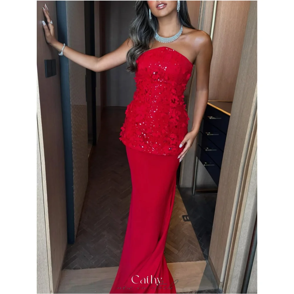 Cathy personalizar vermelho floral conjunto de duas peças vestido de baile elegante sem alças bainha vestidos de noiva até o chão vestidos de noite 2025