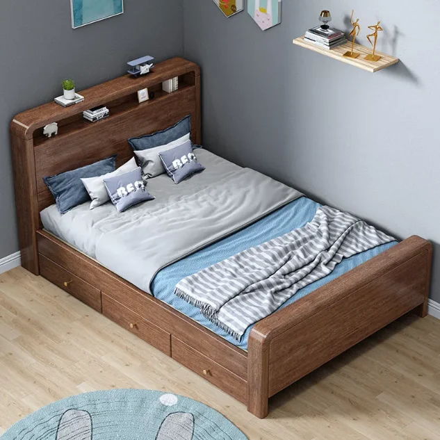 

Solid Wood Children's Single Bed Small Apartment Storage Bed Boy Girl Student Bookshelf Bed