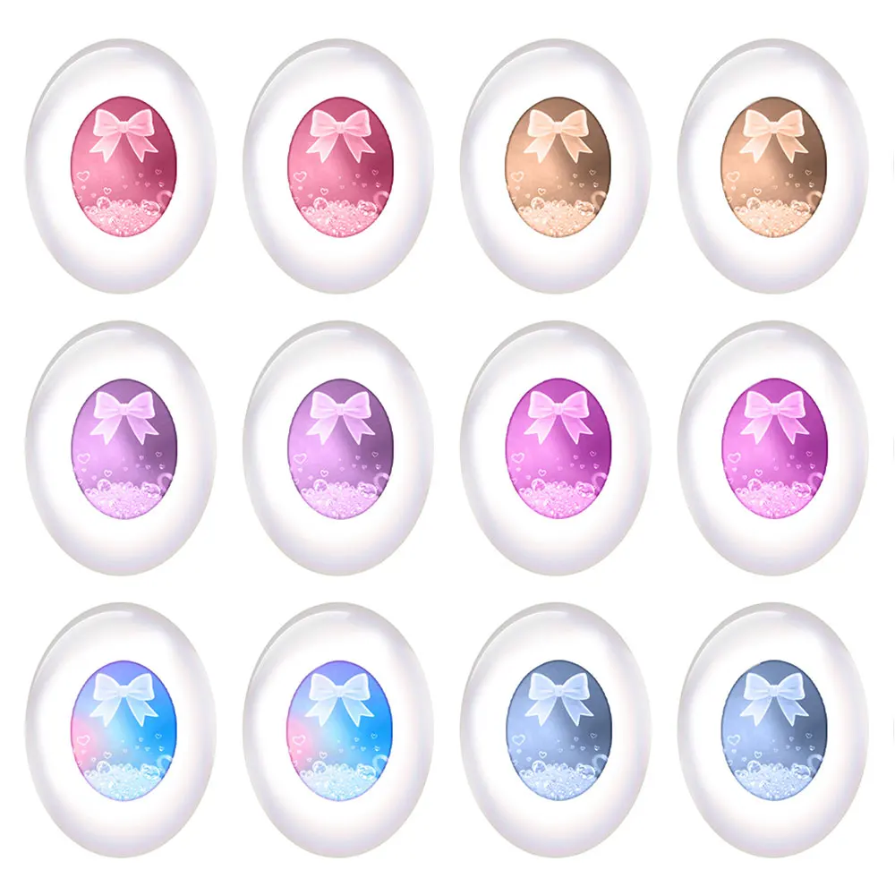 

5pairs/lot Oval Cute Cartoon Doll Pink Crystal Eye Pupils Bowknot Photo Glass Cabochon Flatback Demo Cameo Diy Jewelry Making