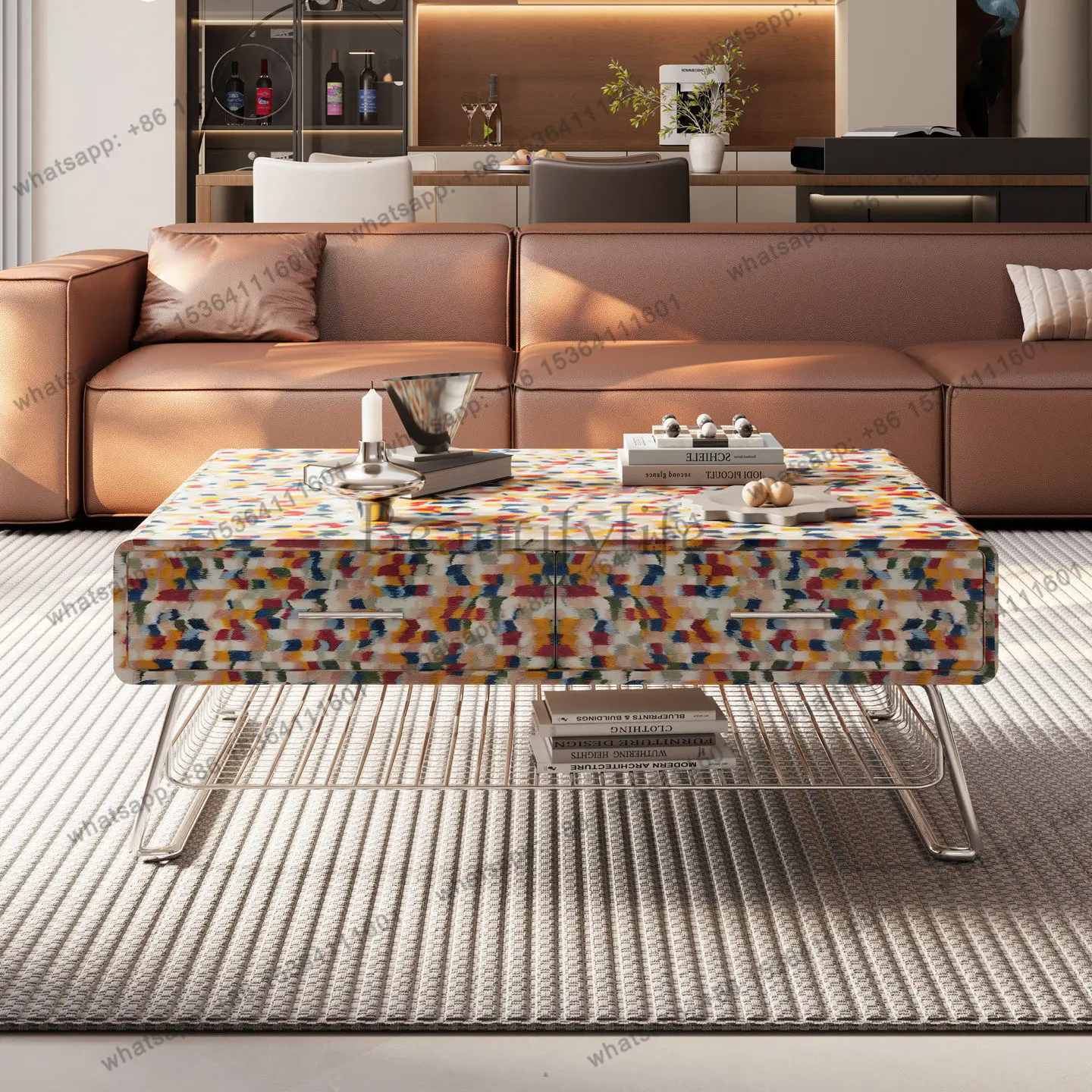 Designer furniture rainbow square coffee table small apartment Italian light luxury high-end art high-end sense