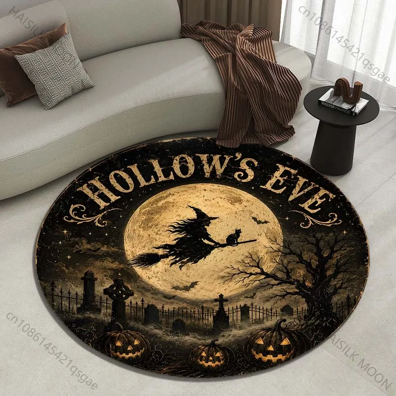 Witch and Cat Flying Under Full Moon Printed round carpet living room sofa table carpet large pet mat soft round carpet