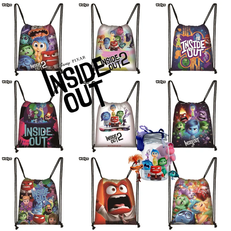 

Disney Inside Out 2 Sports Drawstring Backpack Anime Figures Joy Anger Disgust Cartoon Print Bags for Children's Christmas Gifts