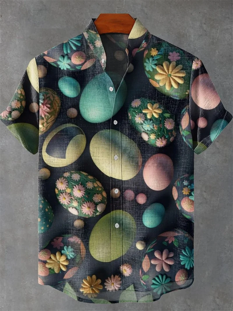 New fashion printed button up shirt for men's linen shirt with breathable buttons for spring and summer men's casual top shirt