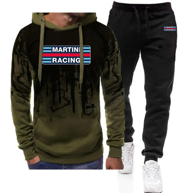 

Мужской костюм Martini Racing Print 2026: Новые худи в стиле Харадзюку с градиентным цветом + повседневные длинные брюки, удобный комплект из двух предметов