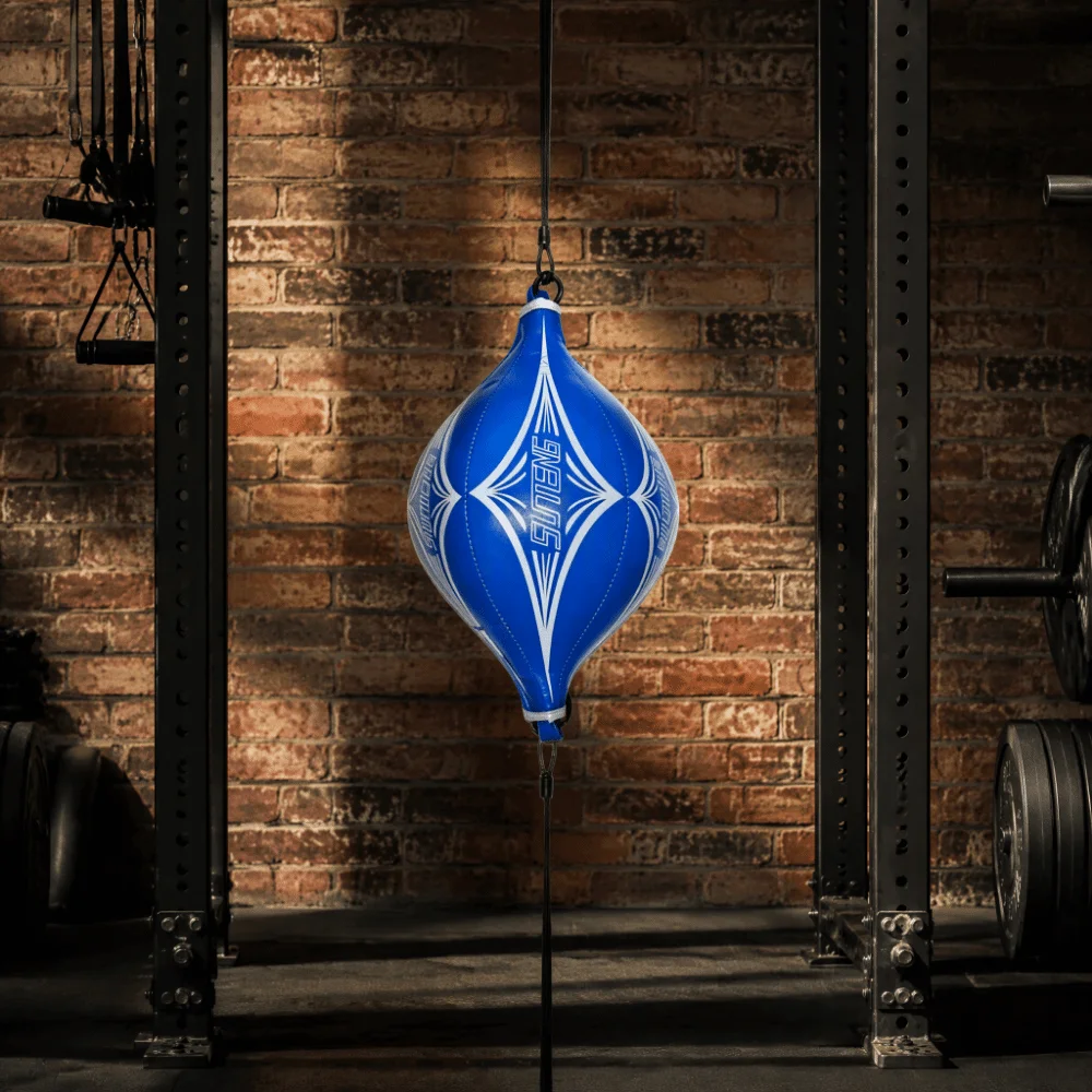 PU Material Boxing Speed Ball Rhombus Texture Double End Design Punching Speed Bag Blue Ball with White Rhombus Texture