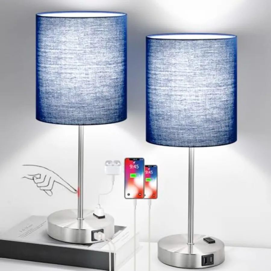 

Set of 2 Touch Control Table Lamps with 2 USB and AC Outlet, 3-Way Dimmable Bedside Nightstand Lamps for Bedroom Living Room Nu